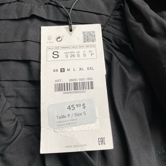 Zara New Cotton Black Ruffled Sleeve Button Down Long Sleeve Cotton Shirt - Picture 2 of 4